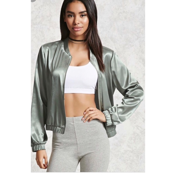 cropped satin bomber jacket